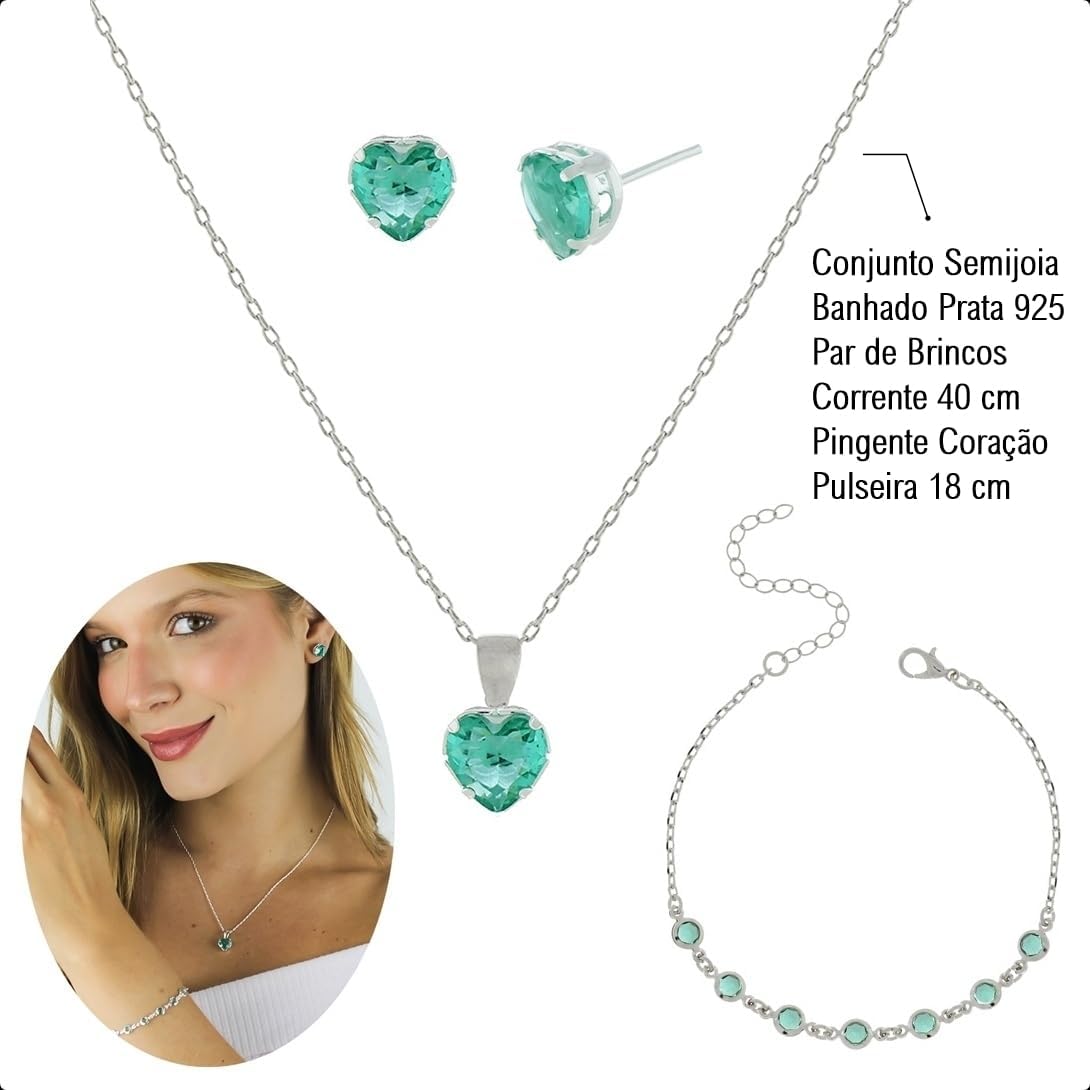 Elyra Joyas | Set Corazón Turmalina Acabado Plata