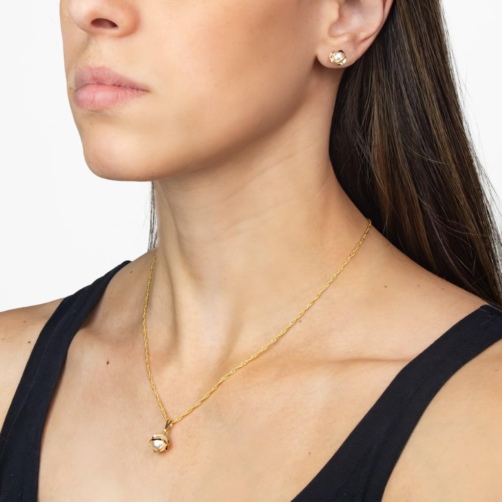 Elyra Joyas | Set Perla Dorada Collar y Aros Bañados en Oro 18K