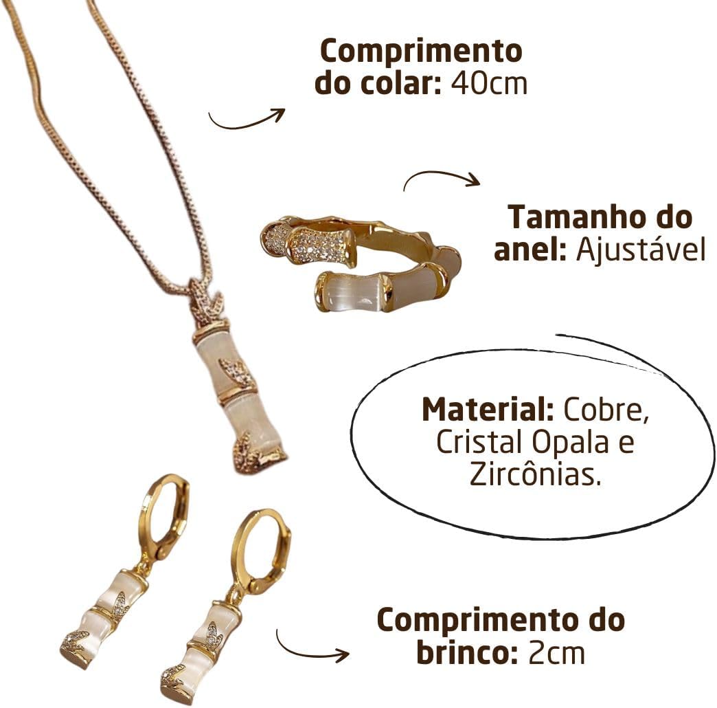 Elyra Joyas | Set Bamboo Opal Collar Aros y Anillo