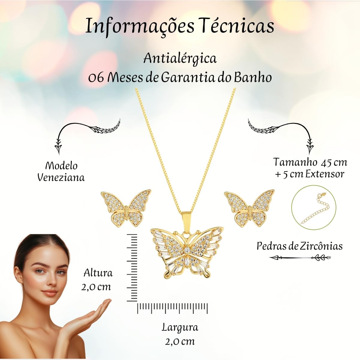 Elyra Joyas | Set Mariposa Luz Collar y Aros con Circonias