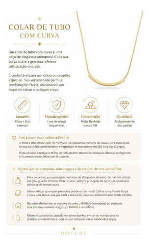Colar Pipe Semijoia Banhado A Ouro Minimalista Feminina