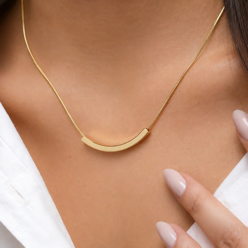 Colar Pipe Semijoia Banhado A Ouro Minimalista Feminina