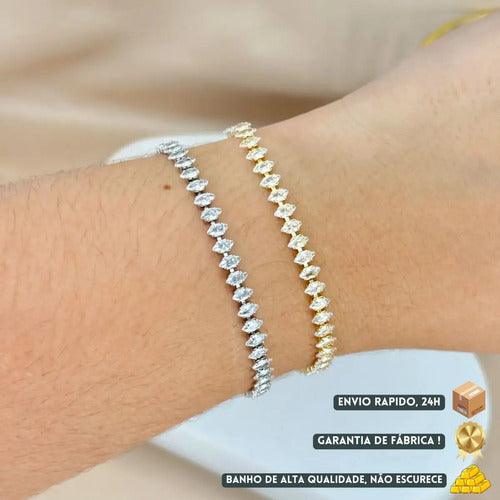 Pulseira Feminina Zircônia Riviera Ouro 18k Garantia