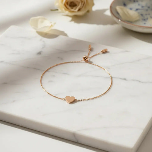 Pulseira Semi Joia Banhado A Ouro 18k Com Pingente Coração