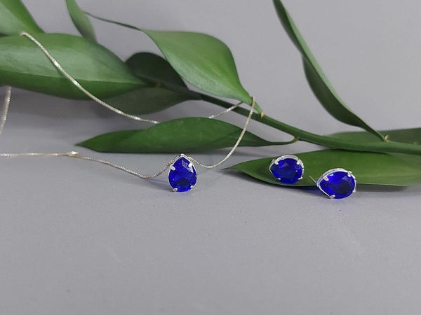 Elyra Joyas | Set Gota Azul Royal Collar y Aros
