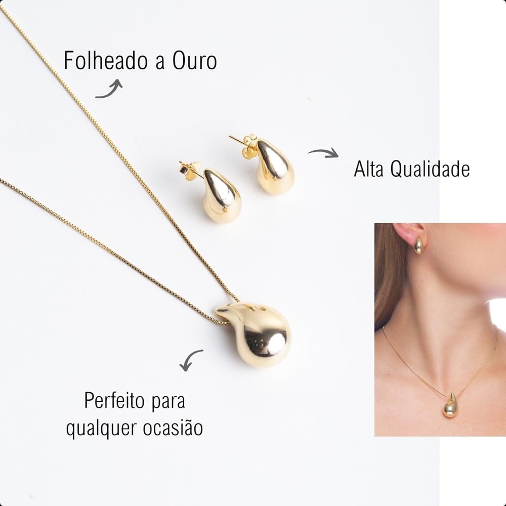 Elyra Joyas | Set Gota Bold Collar y Aros Oro 18K