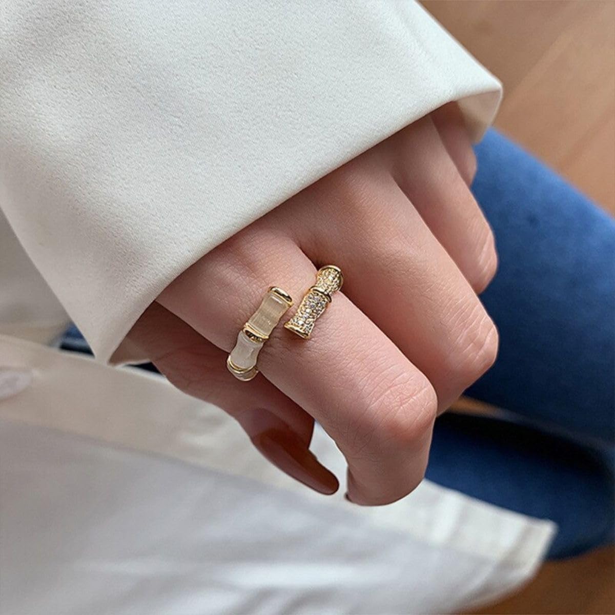 Elyra Joyas | Set Bamboo Opal Collar Aros y Anillo
