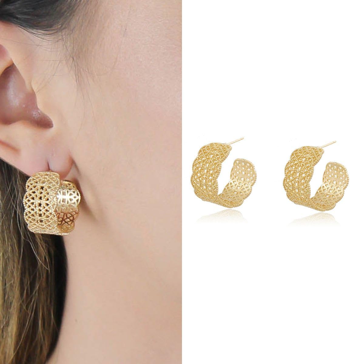 Elyra Joyas | Aros Aura Calada Bañados en Oro 18K