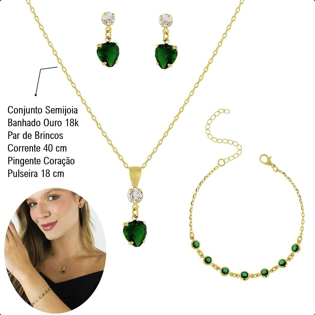 Elyra Joyas | Set Corazón Esmeralda Bañado en Oro 18K
