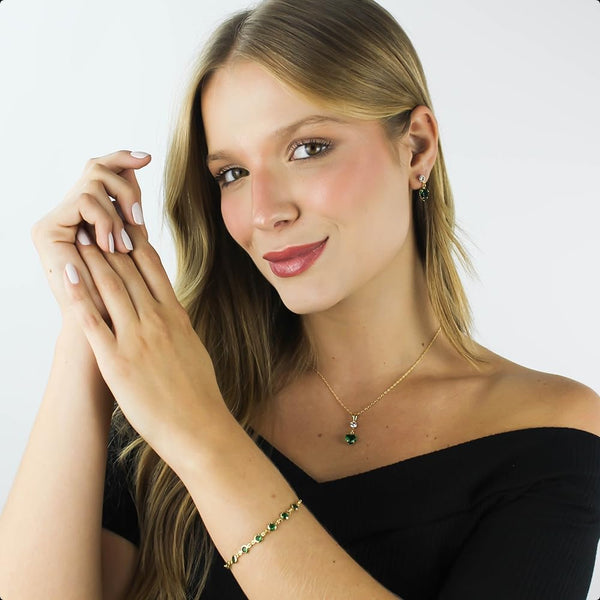 Elyra Joyas | Set Corazón Esmeralda Bañado en Oro 18K