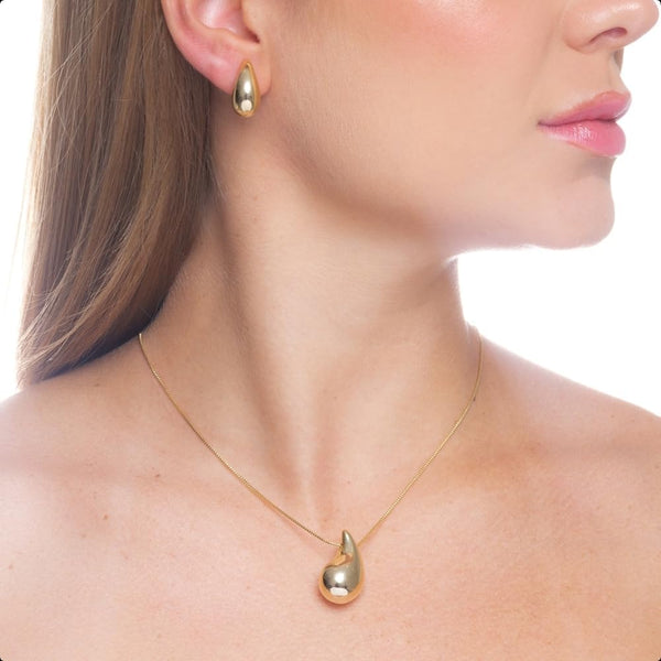 Elyra Joyas | Set Gota Bold Collar y Aros Oro 18K