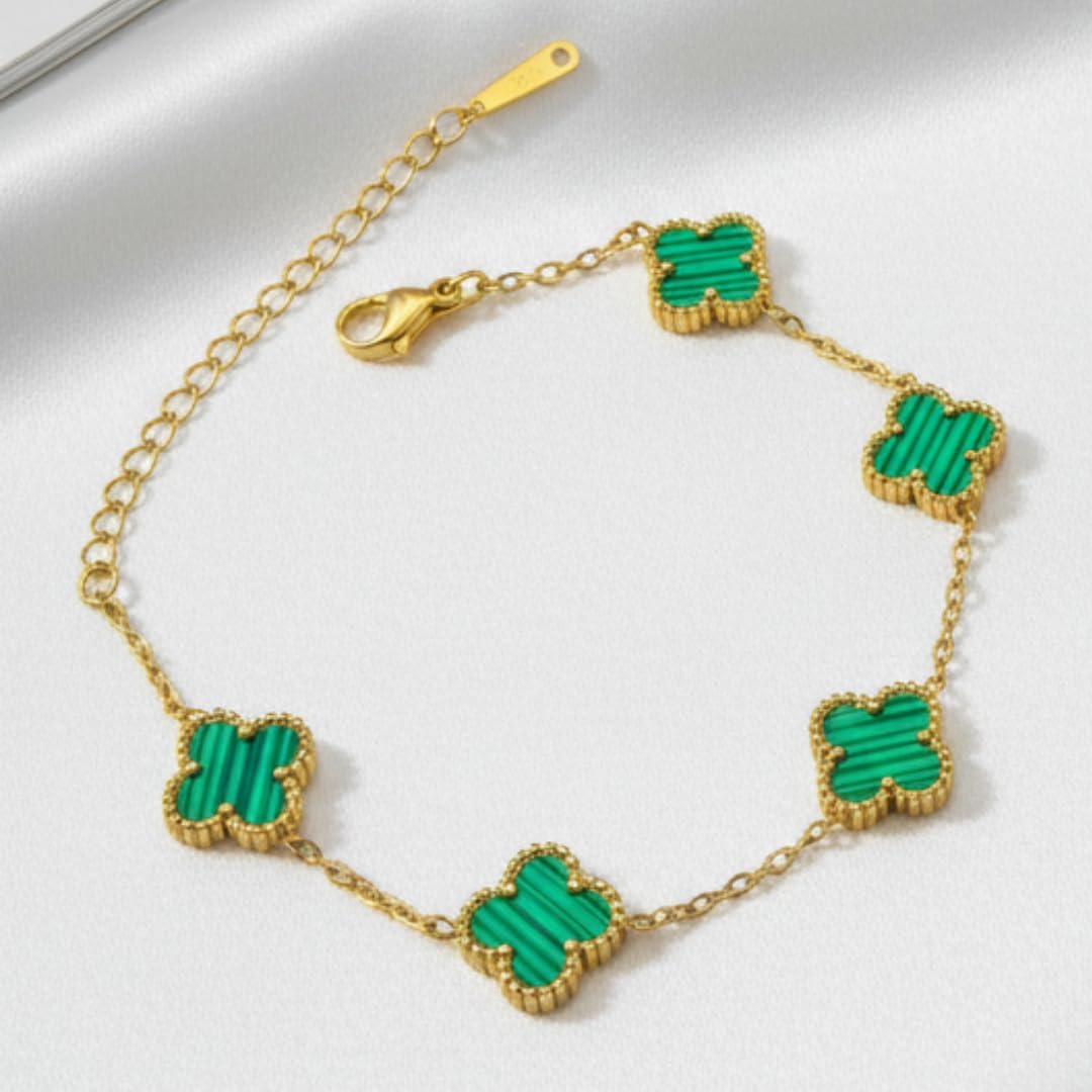 Elyra Joyas | Set Trébol Verde de Acero Inoxidable