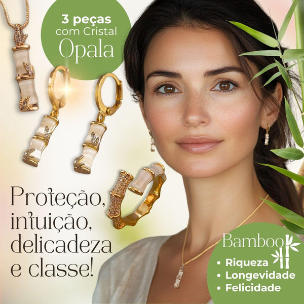 Elyra Joyas | Set Bamboo Opal Collar Aros y Anillo