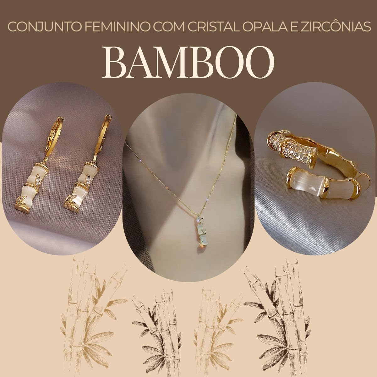 Elyra Joyas | Set Bamboo Opal Collar Aros y Anillo