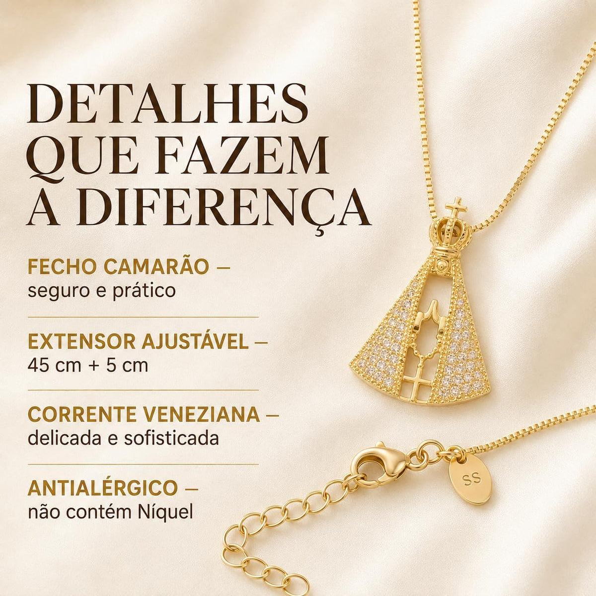 Elyra Joyas | Collar Devoción Virgen de Aparecida con Circonias