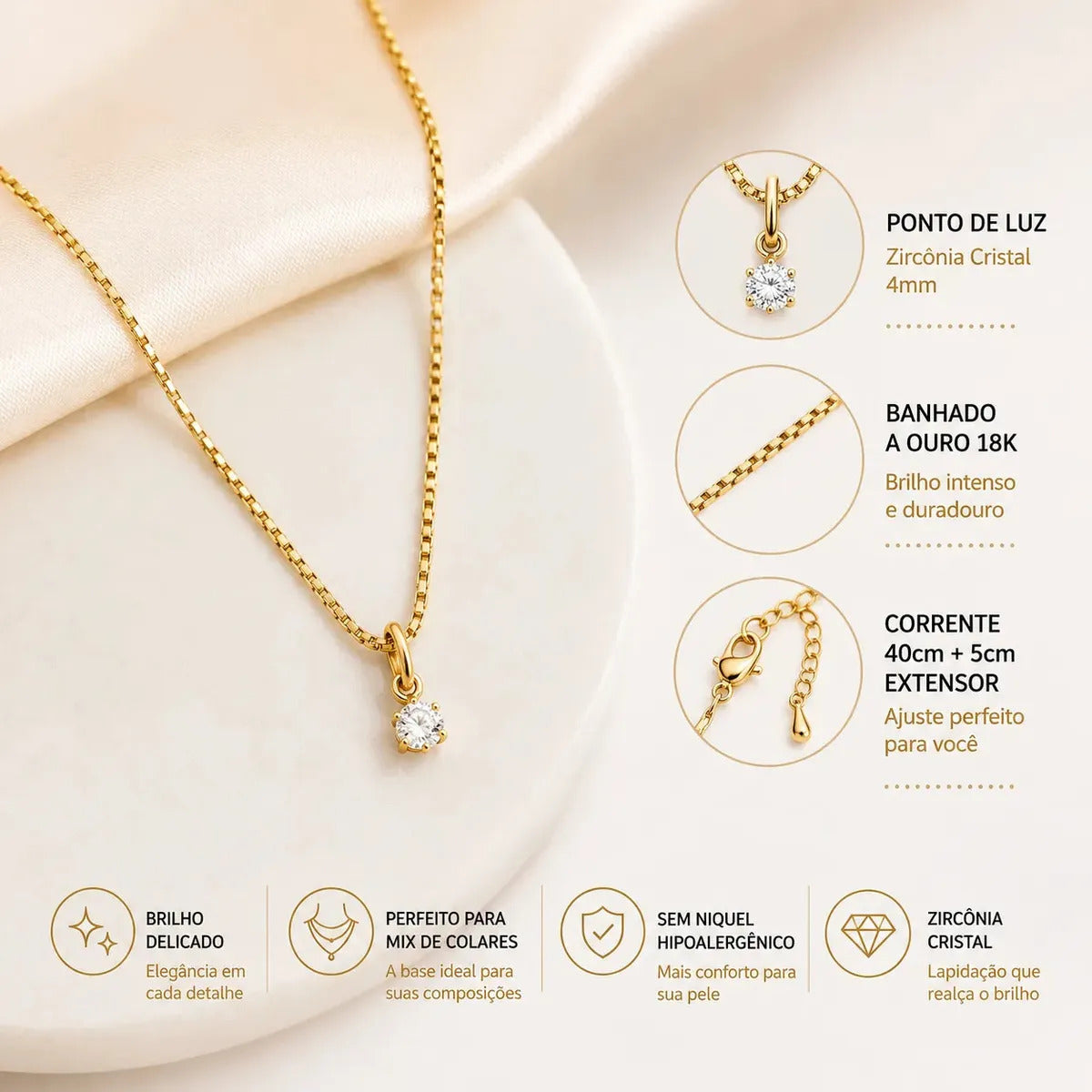 Colar Ponto De Luz 0.4 Cm Banhado A Ouro 18k