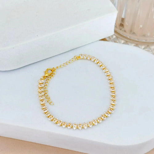 Pulseira Feminina Zircônia Riviera Ouro 18k Garantia
