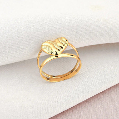 Anel Feminino Coração Folheado De Ouro 18k Semi Joia
