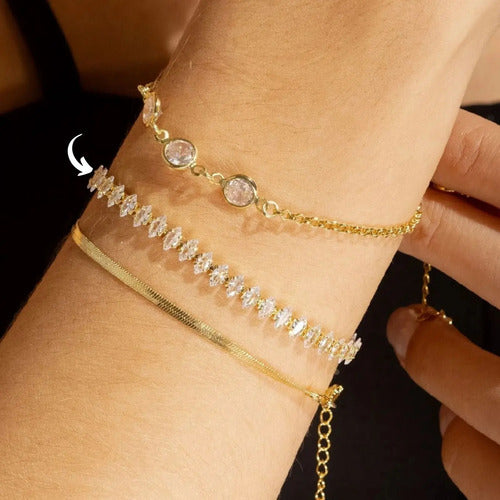 Pulseira Feminina Zircônia Riviera Ouro 18k Garantia