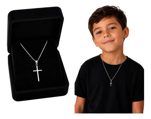 Corrente Cordão Infantil Prata 925 + Crucifixo