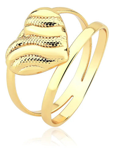Anel Feminino Coração Folheado De Ouro 18k Semi Joia