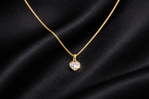 Colar Feminino Banhado A Ouro 18k Ponto De Luz Coração