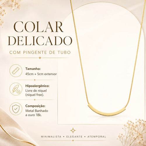 Colar Pipe Semijoia Banhado A Ouro Minimalista Feminina