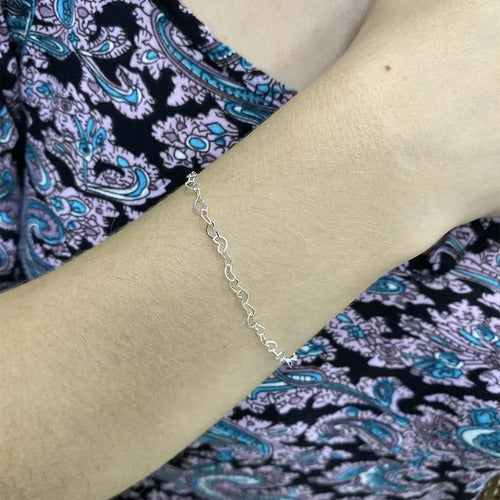 Colar E Pulseira De Corações Folheadas A Prata 925