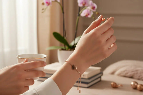 Pulseira  Semi Joia Banhado A Ouro 18k Com Pingente Coração