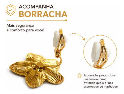 Brinco Pressão Flor Dourado  Semijoia Feminina Folheado