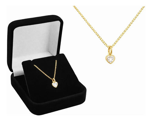 Colar Feminino Banhado A Ouro 18k Ponto De Luz Coração