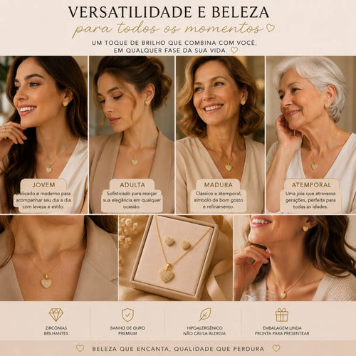 Conjunto Colar E Brinco Coração Presente Namorada Esposa
