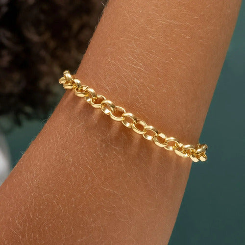 Pulseira Feminina Corrente Elo Português, Banhado A Ouro 18k